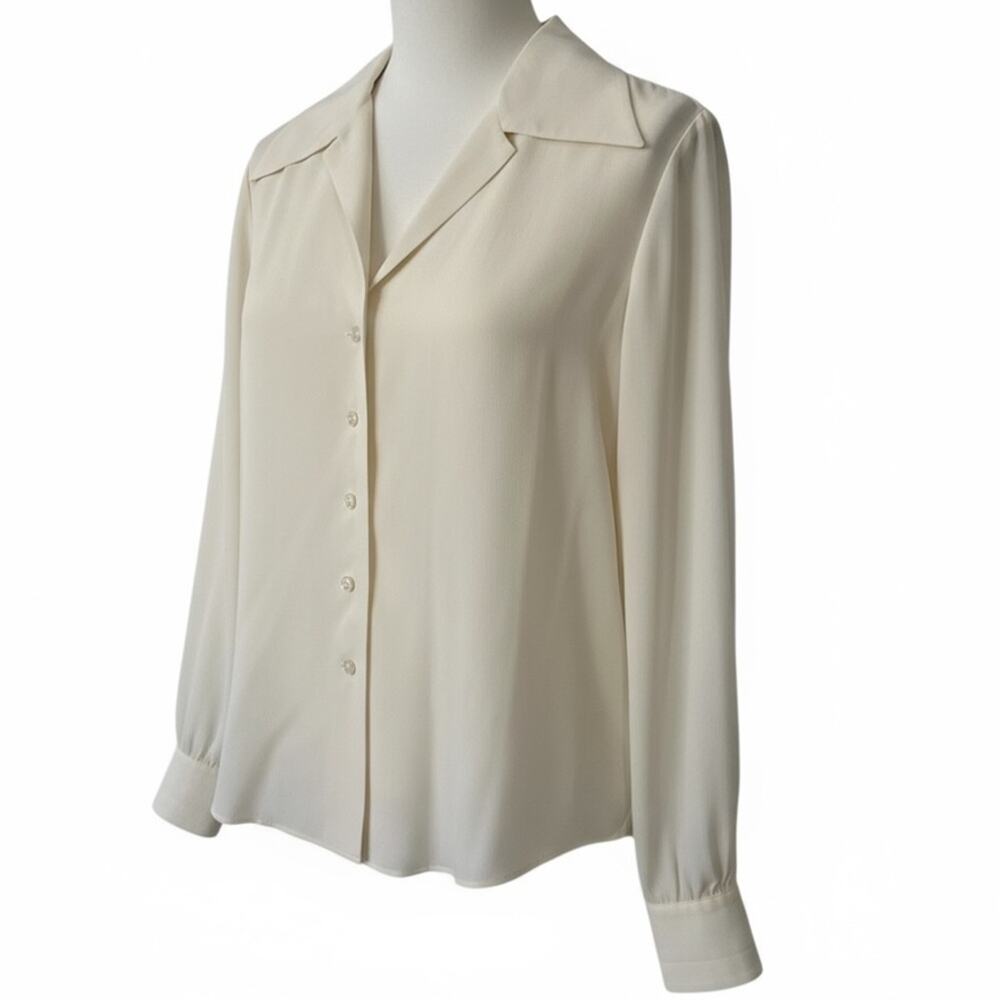 Saint Laurent Paris Silk Open Collar Blouse FR 36 US 4 Off-white Quiet Luxury
